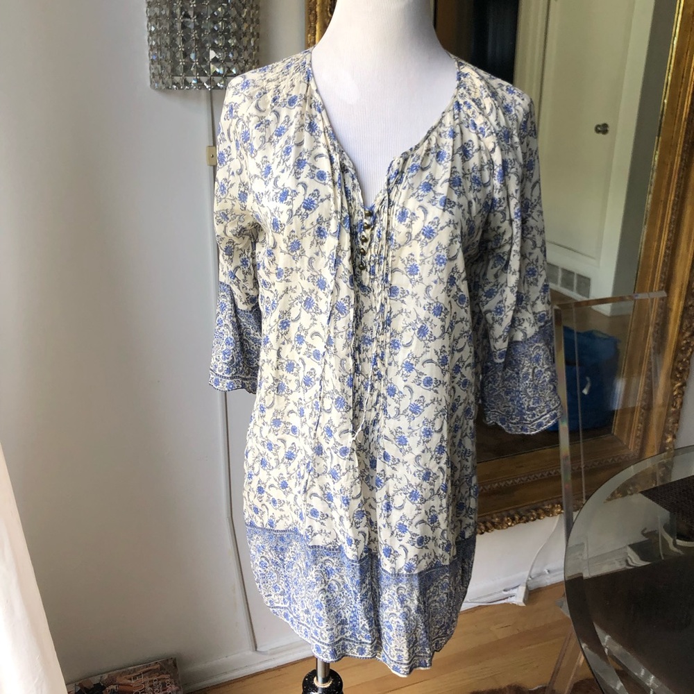 Zara 100% thin cotton Floral Blue and White floral dress with pockets size small